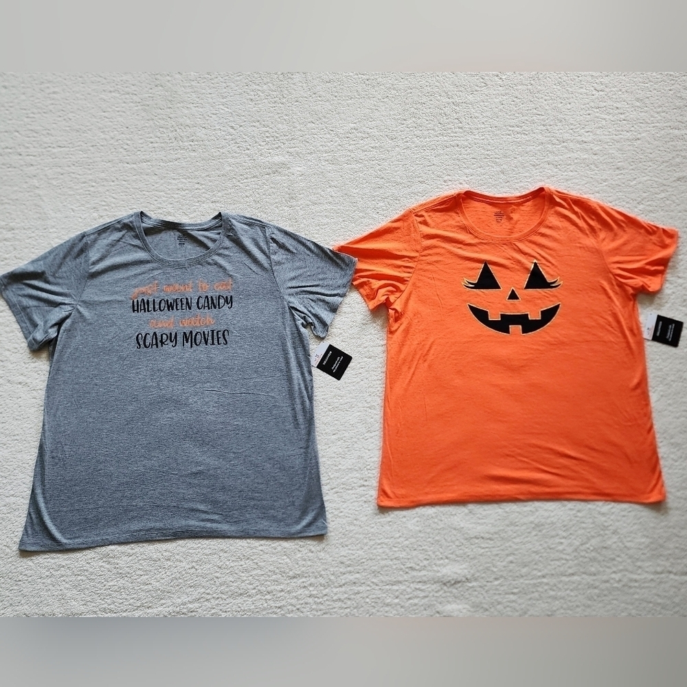 New women's Halloween t-shirt bundle Size XL, Candy & movies and jack o lantern